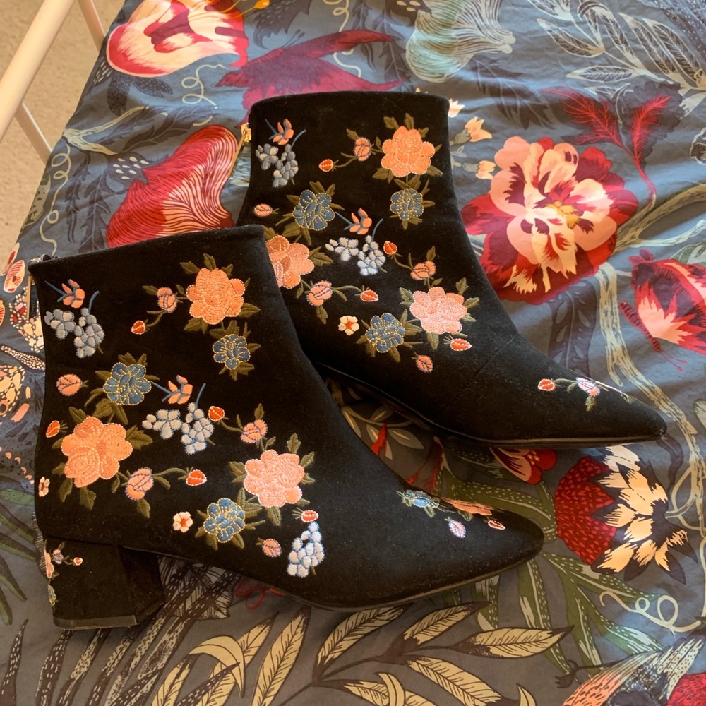 Floral Embroidered Ankle Booties